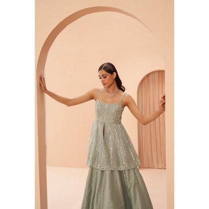 PARUL GANDHI Mint Mirror Kurta with Lehenga & Dupatta (Set of 3)