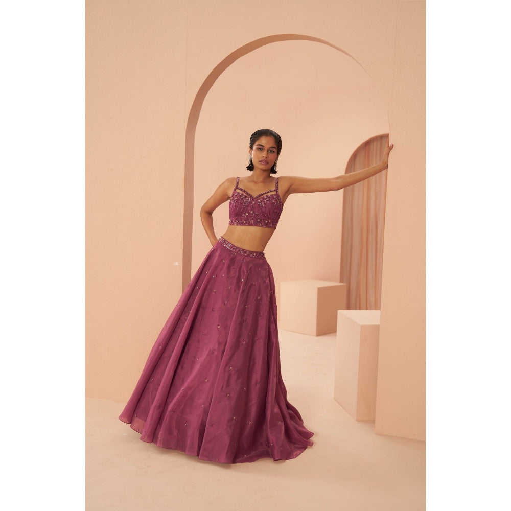 PARUL GANDHI Plum Sorbet Kurta with Lehanga & Dupatta (Set of 3)