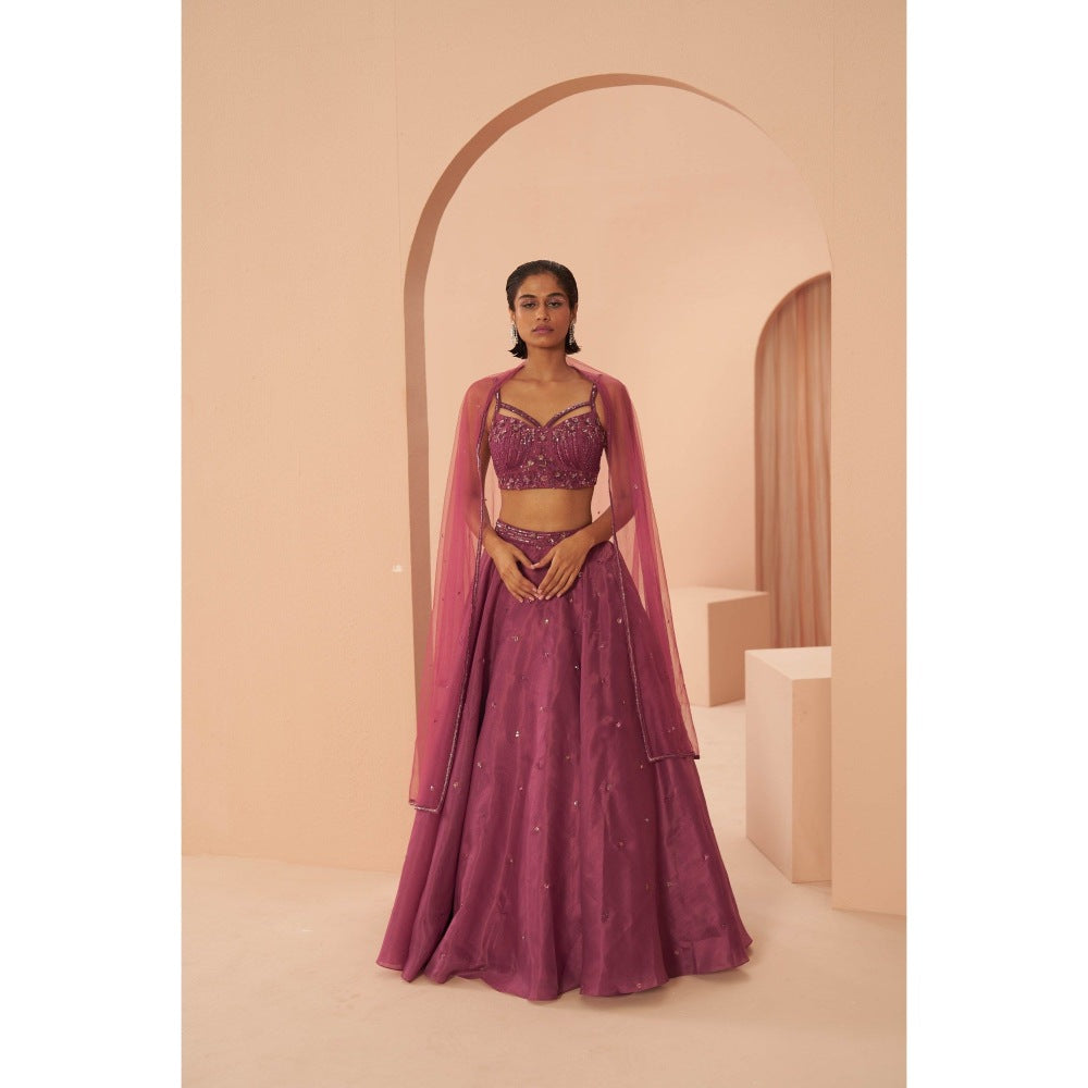 PARUL GANDHI Plum Sorbet Kurta with Lehanga & Dupatta (Set of 3)