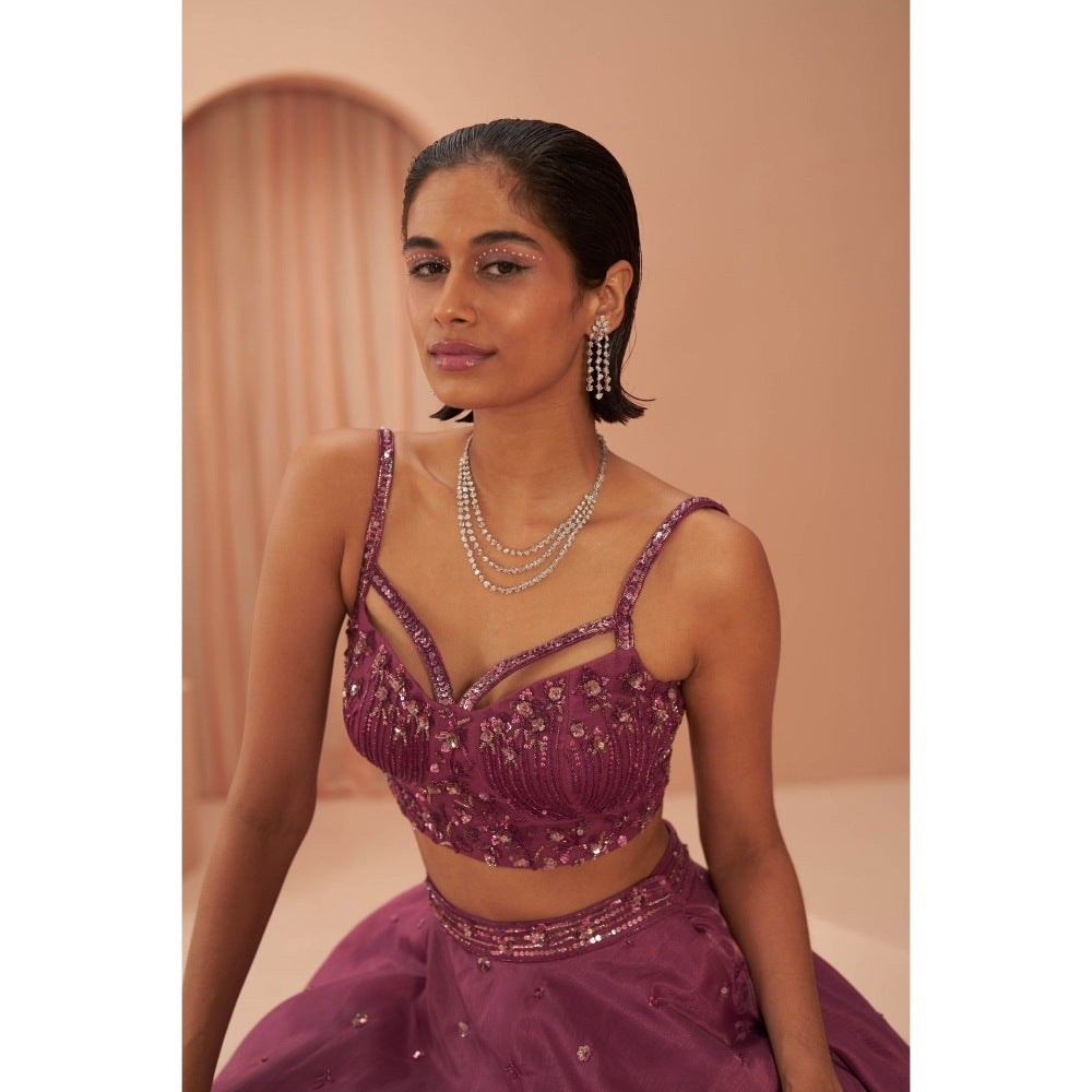 PARUL GANDHI Plum Sorbet Kurta with Lehanga & Dupatta (Set of 3)