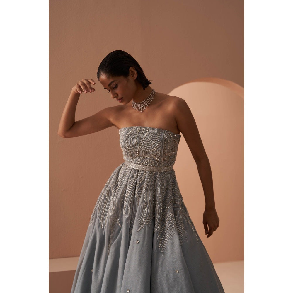 PARUL GANDHI Frozen Blue Crystal Gown