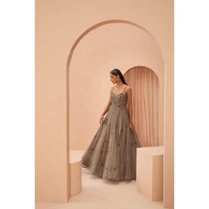 PARUL GANDHI Moonbeam Taupe Gown