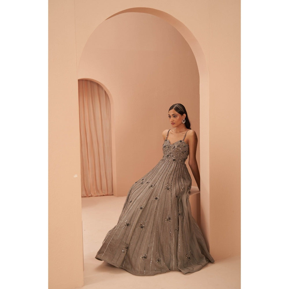 PARUL GANDHI Moonbeam Taupe Gown