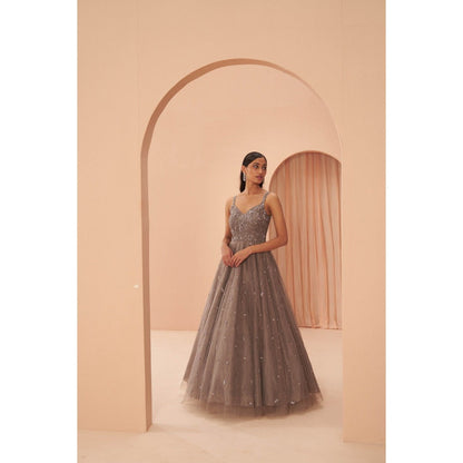 PARUL GANDHI Ebony Grey Embellished Gown