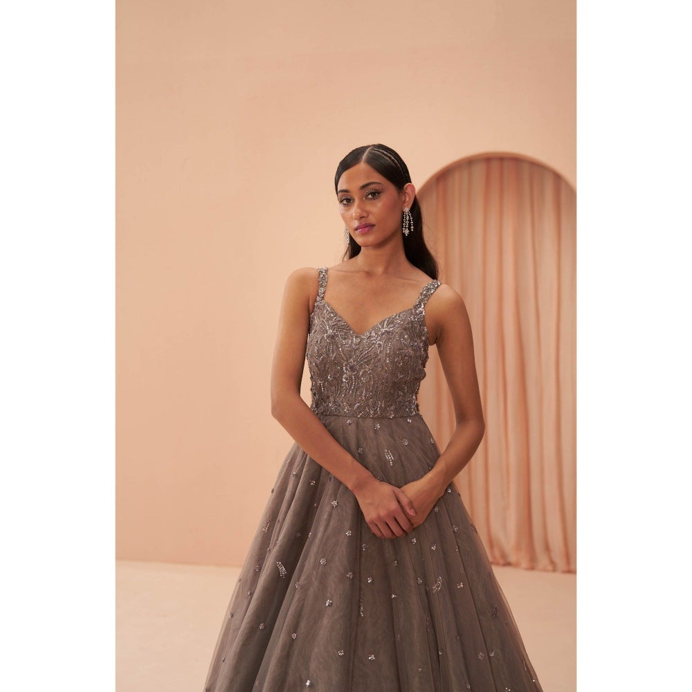 PARUL GANDHI Ebony Grey Embellished Gown