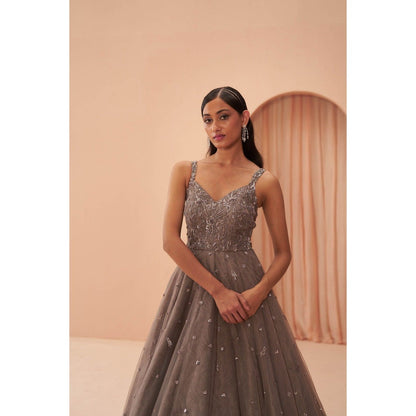 PARUL GANDHI Ebony Grey Embellished Gown