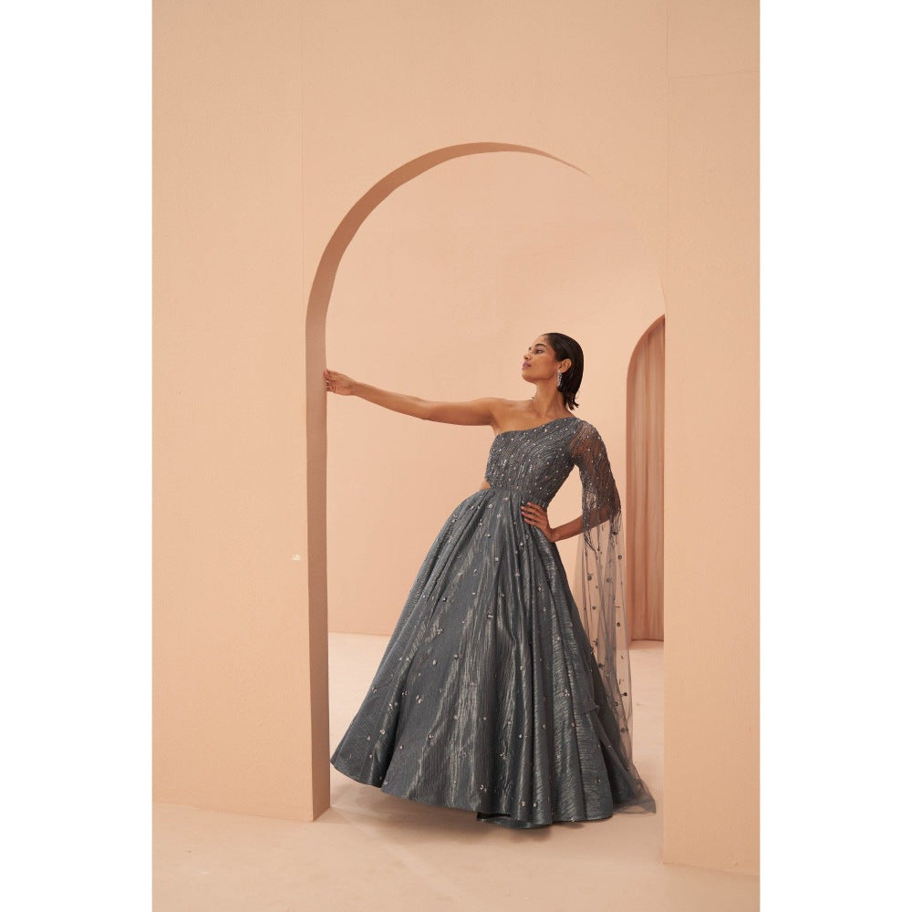 PARUL GANDHI Mirage Crushed Grey Gown