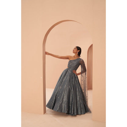 PARUL GANDHI Mirage Crushed Grey Gown