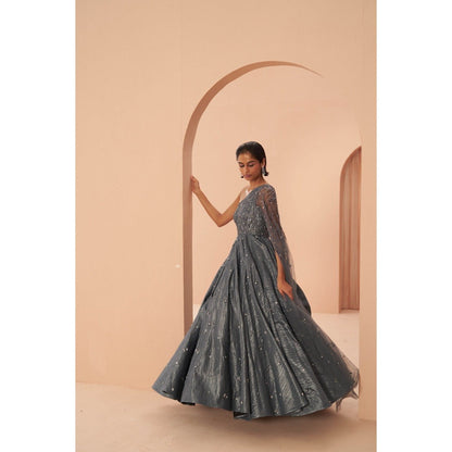PARUL GANDHI Mirage Crushed Grey Gown