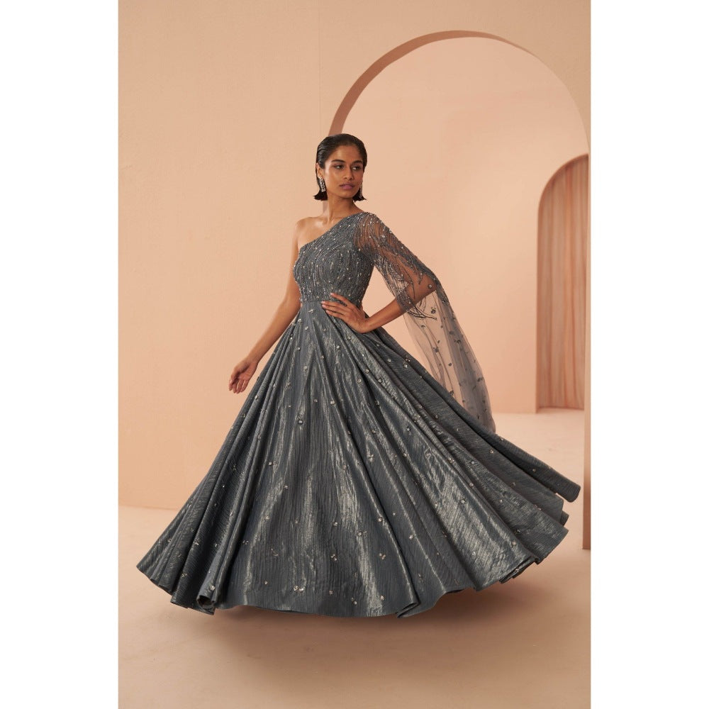 PARUL GANDHI Mirage Crushed Grey Gown