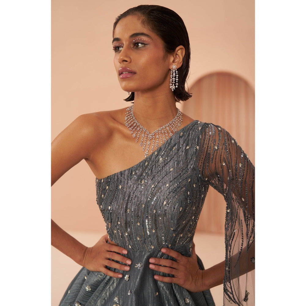 PARUL GANDHI Mirage Crushed Grey Gown