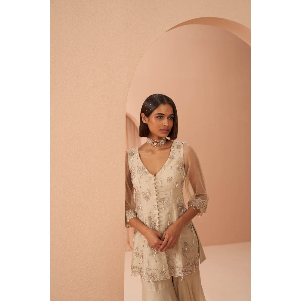 PARUL GANDHI Chandelier Off White Kurti with Sharara & Dupatta (Set of 3)