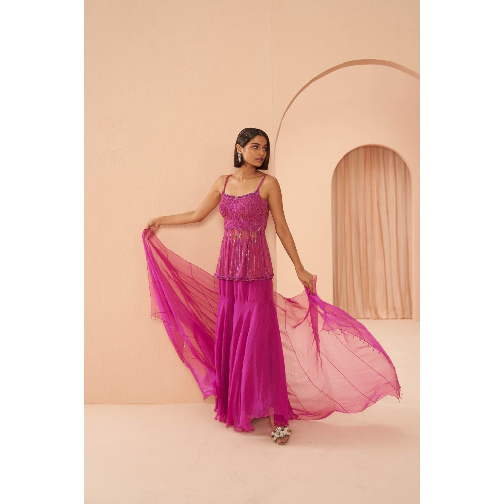 PARUL GANDHI Candy Pink Kurti with Sharara & Dupatta (Set of 3)