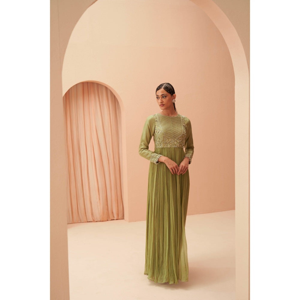 PARUL GANDHI Green Jade Anarkali with Dupatta (Set of 2)