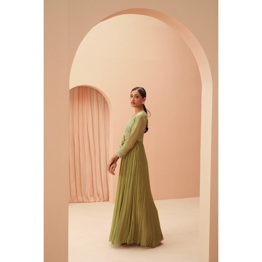 PARUL GANDHI Green Jade Anarkali with Dupatta (Set of 2)
