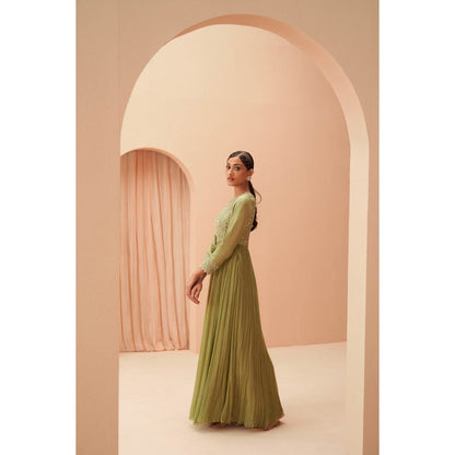 PARUL GANDHI Green Jade Anarkali with Dupatta (Set of 2)