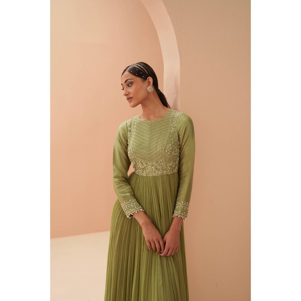 PARUL GANDHI Green Jade Anarkali with Dupatta (Set of 2)