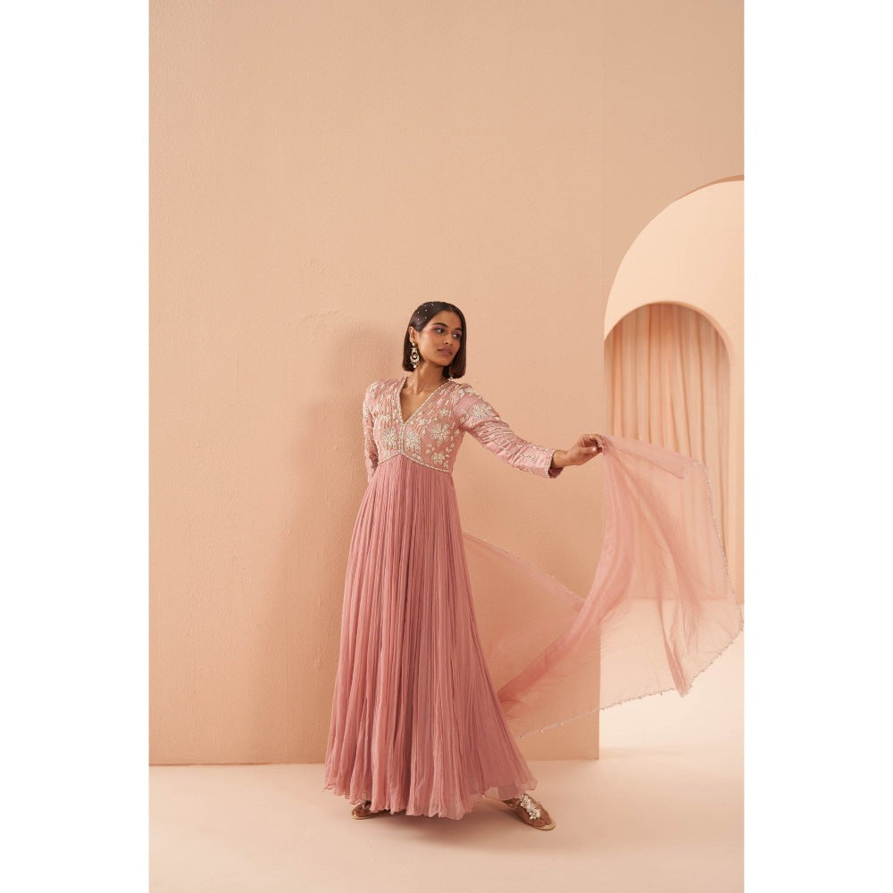 PARUL GANDHI Orchid Anarkali with Dupatta (Set of 2)