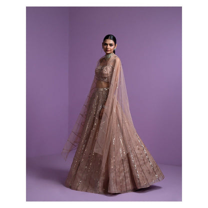 PARUL GANDHI Caramel Blaze Blouse with Lehenga & Dupatta (Set of 3)