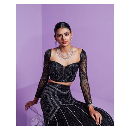 PARUL GANDHI Shooting Star Blouse with Lehenga& Dupatta (Set of 3)