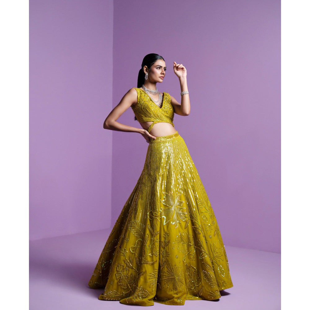 PARUL GANDHI Lime Spectrum Blouse with Lehenga & Dupatta (Set of 3)