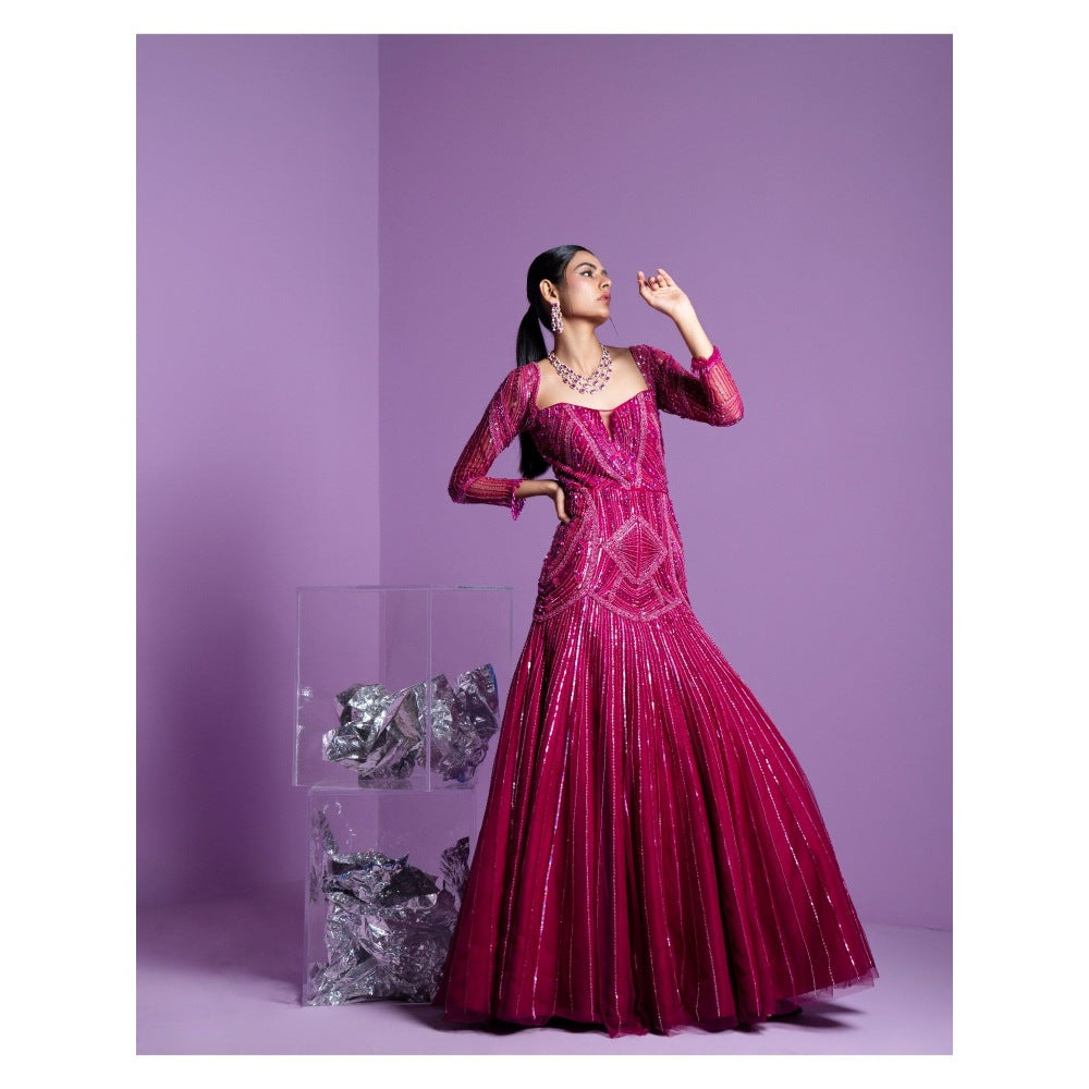 PARUL GANDHI Prism Embellished Pink Gown