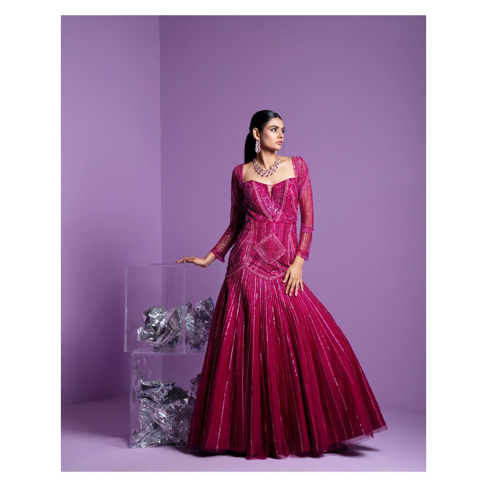PARUL GANDHI Prism Embellished Pink Gown