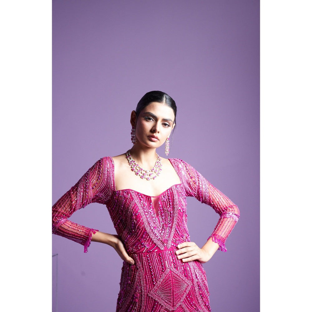 PARUL GANDHI Prism Embellished Pink Gown
