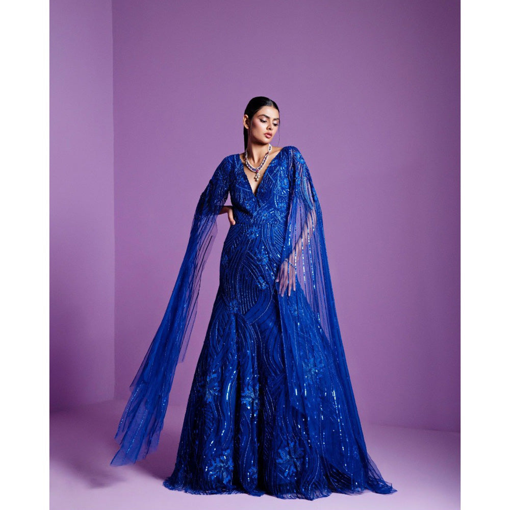 PARUL GANDHI Moonlight Blue Embellished Gown