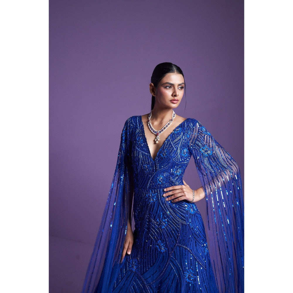PARUL GANDHI Moonlight Blue Embellished Gown