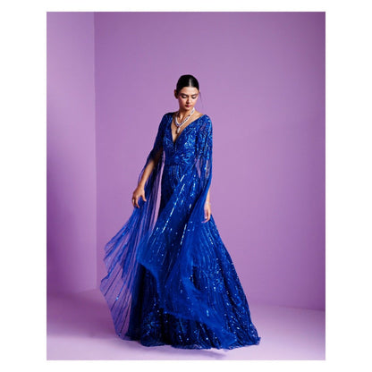 PARUL GANDHI Moonlight Blue Embellished Gown