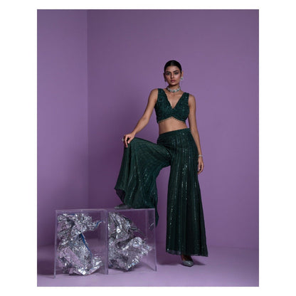 PARUL GANDHI Lush Green Blouse with Flared Pant & Dupatta (Set of 3)