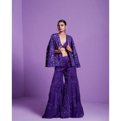 PARUL GANDHI Striking Purple Jacket with Bralette Top & Pant (Set of 3)