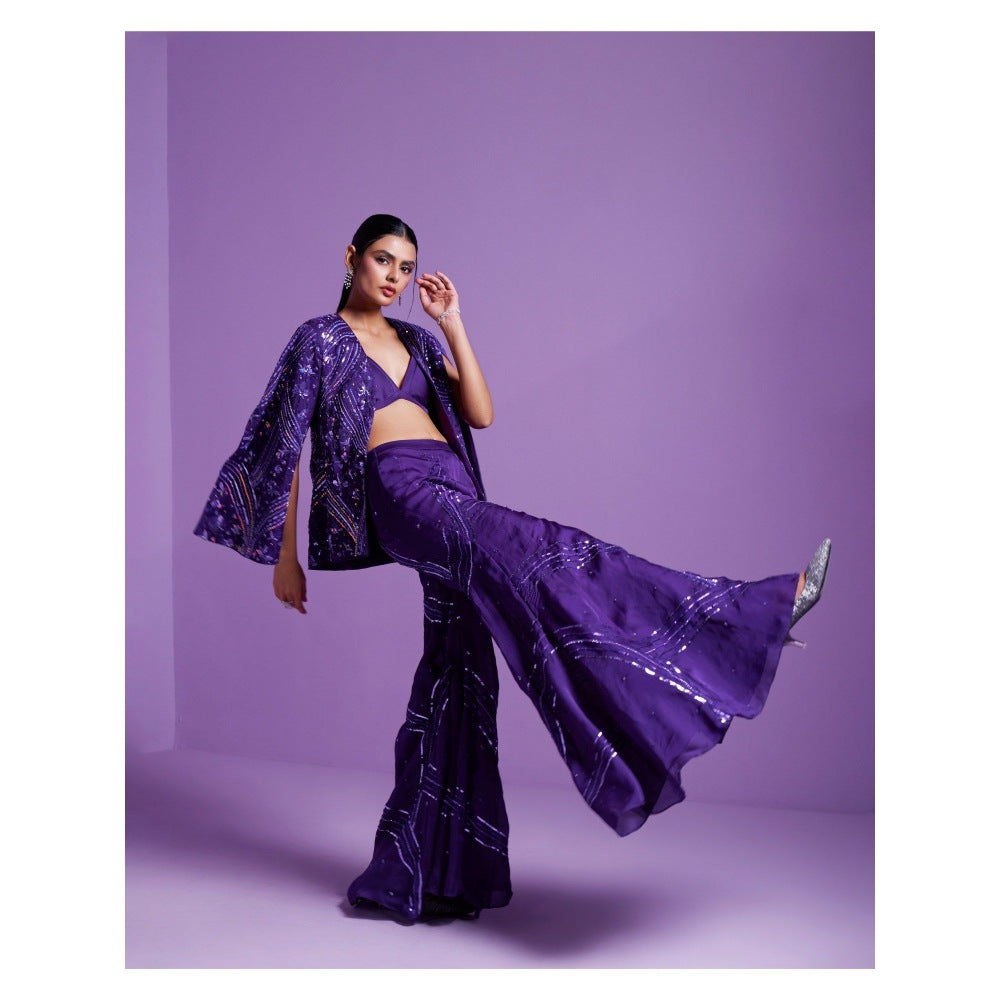 PARUL GANDHI Striking Purple Jacket with Bralette Top & Pant (Set of 3)