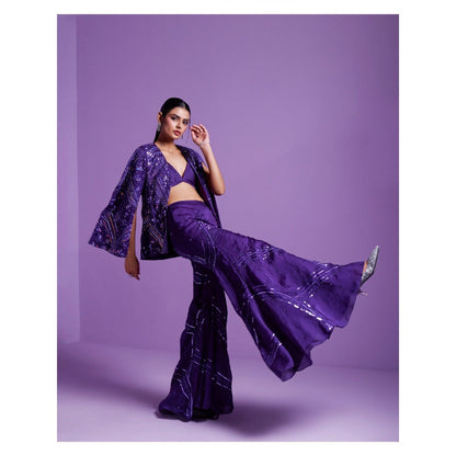 PARUL GANDHI Striking Purple Jacket with Bralette Top & Pant (Set of 3)
