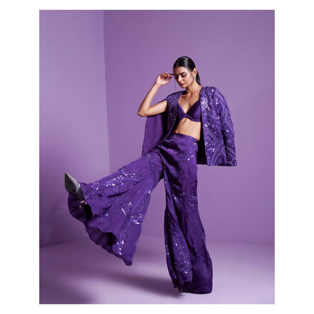 PARUL GANDHI Striking Purple Jacket with Bralette Top & Pant (Set of 3)