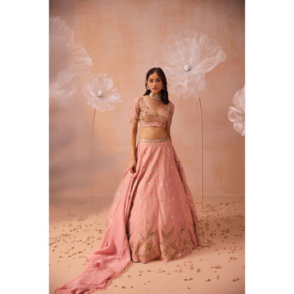 PARUL GANDHI Blush Pink Lehenga With Blouse And Dupatta (Set of 3)