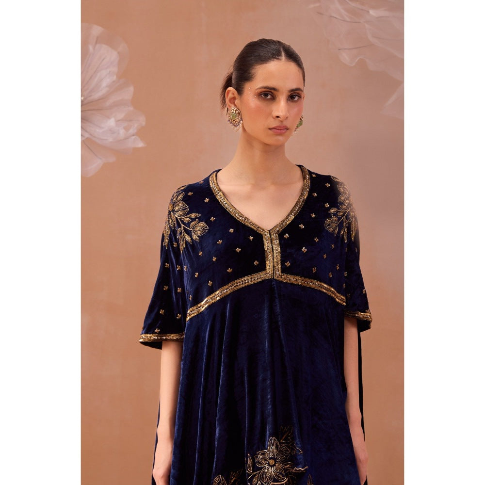 PARUL GANDHI Cobalt Blue Top With Pant (Set of 2)