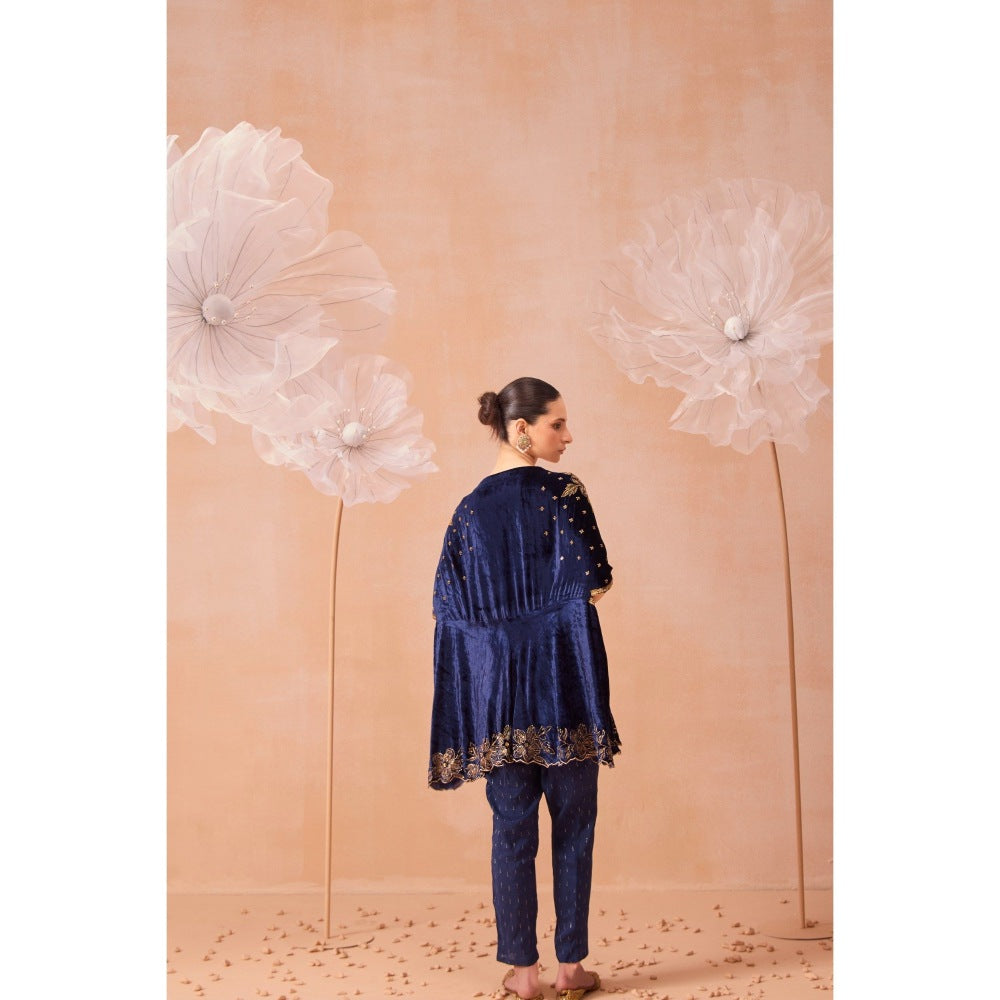 PARUL GANDHI Cobalt Blue Top With Pant (Set of 2)