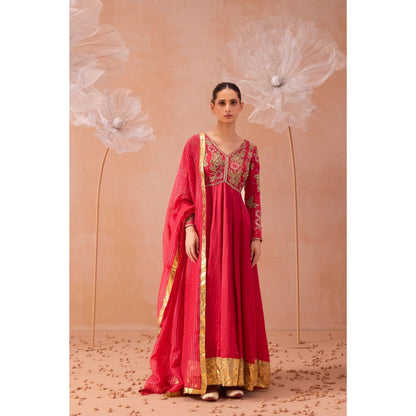 PARUL GANDHI Pink Gul Anarkali With Dupatta (Set of 2)