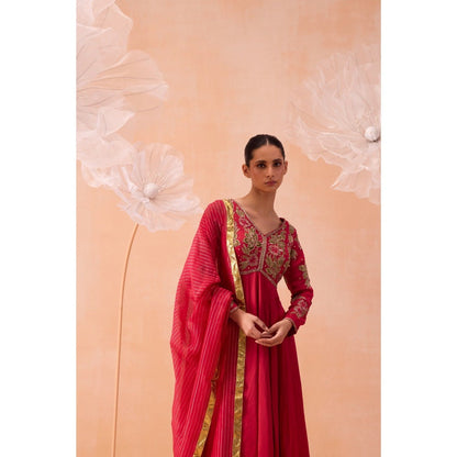 PARUL GANDHI Pink Gul Anarkali With Dupatta (Set of 2)