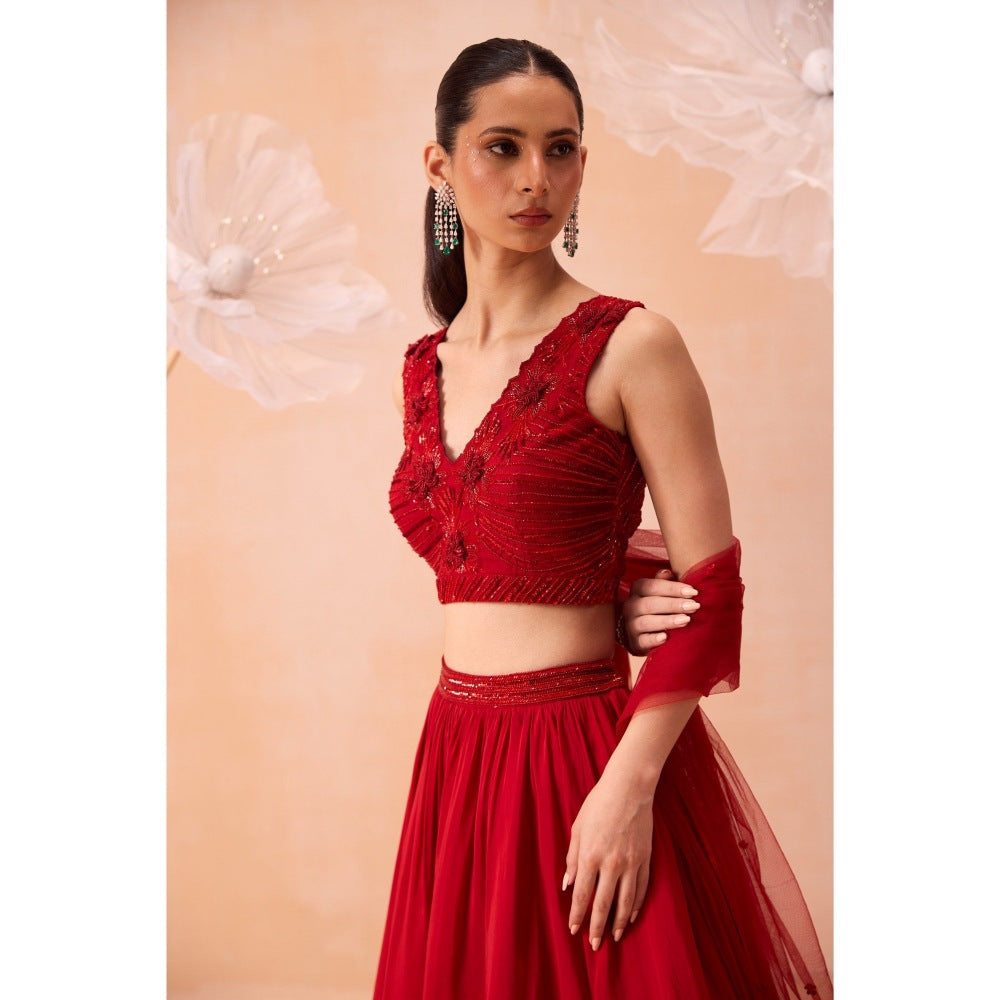 PARUL GANDHI Red Scarlet Dream Lehenga With Blouse And Dupatta (Set of 3)