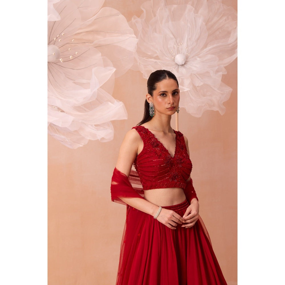 PARUL GANDHI Red Scarlet Dream Lehenga With Blouse And Dupatta (Set of 3)