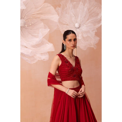 PARUL GANDHI Red Scarlet Dream Lehenga With Blouse And Dupatta (Set of 3)