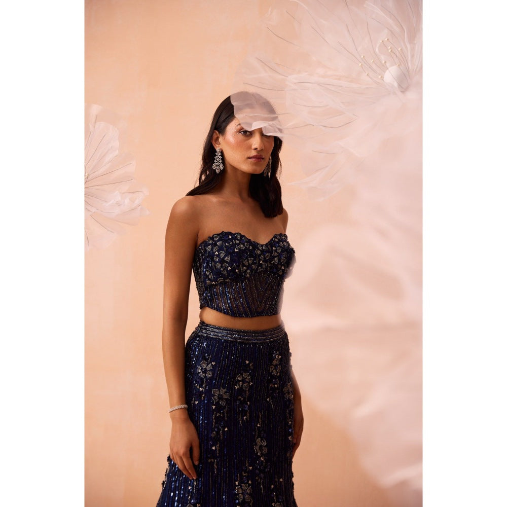 PARUL GANDHI Blue Stardust Lehenga With Blouse And Dupatta (Set of 2)