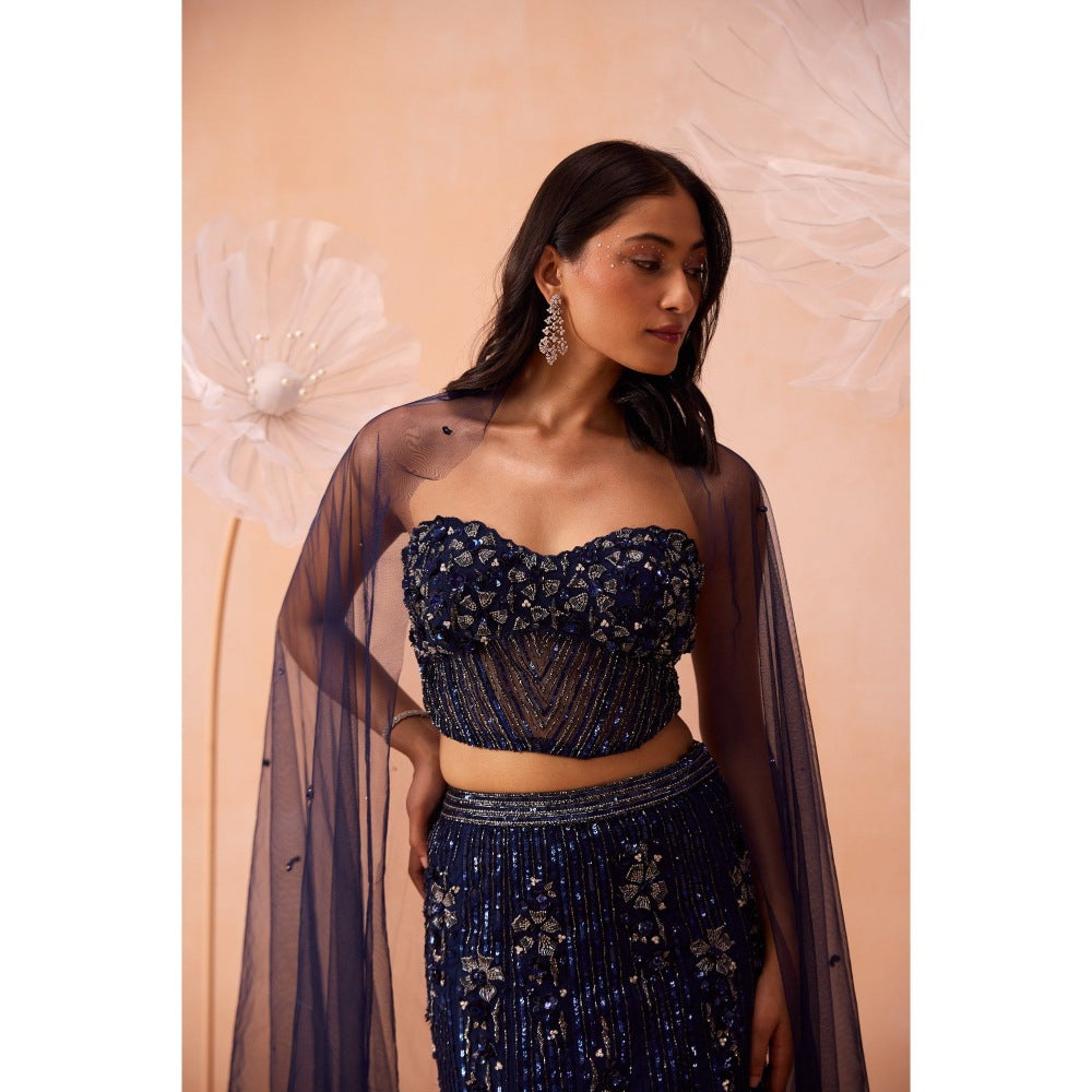 PARUL GANDHI Blue Stardust Lehenga With Blouse And Dupatta (Set of 2)