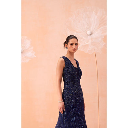 PARUL GANDHI Navy Blue Stardust Gown
