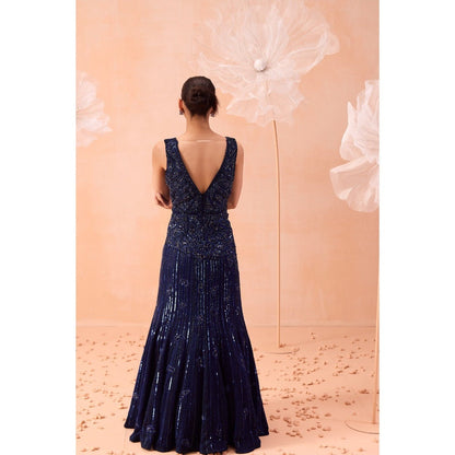 PARUL GANDHI Navy Blue Stardust Gown