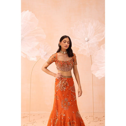 PARUL GANDHI Burt Orange Lehenga With Blouse (Set of 2)
