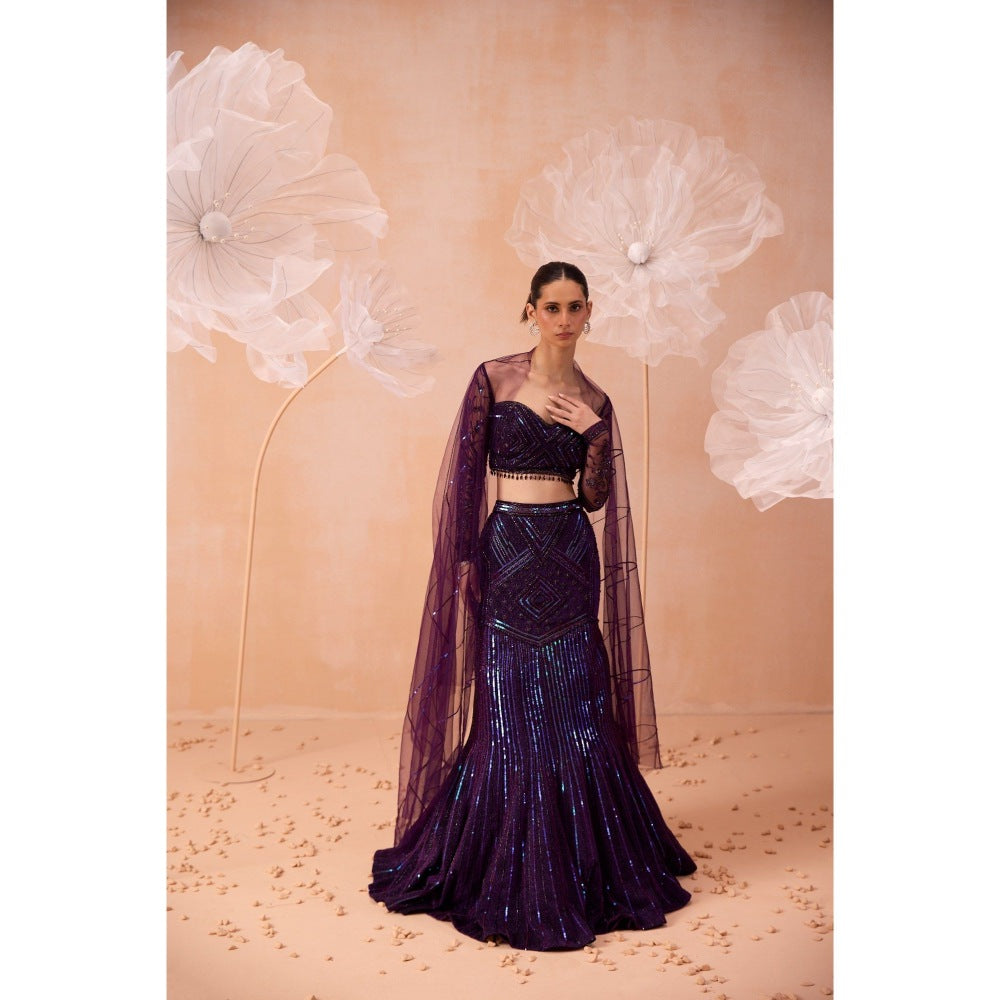 PARUL GANDHI Purple Glam Lehenga With Blouse And Dupatta (Set of 3)